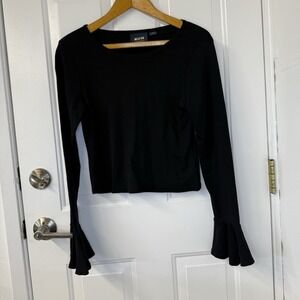 Maeve Anthropologie Black Fitted‎ Crop Long Bell Sleeve T-Shirt Women's Size S